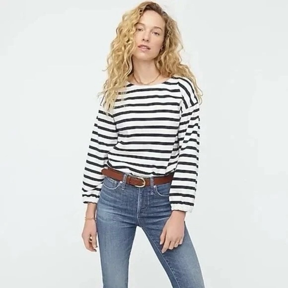 J. Crew Tops - J.Crew Mariner Cloth Puff Sleeve Stripe Top Sz Medium